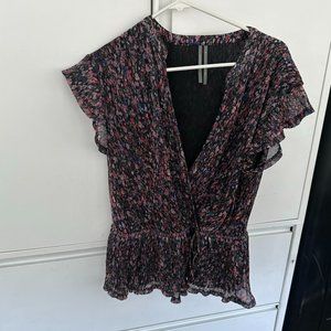 Floral & Metallic Crinkly Anthropologie Blouse - Size M